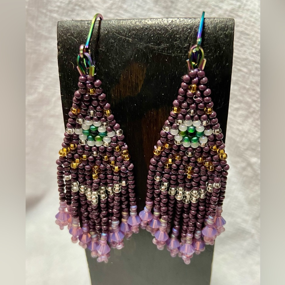 Purple Fortune Teller Beaded Earrings Hand Crafted